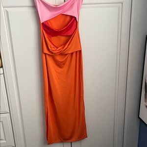 Pink & Orange Colorblock Cowl Midi Dress